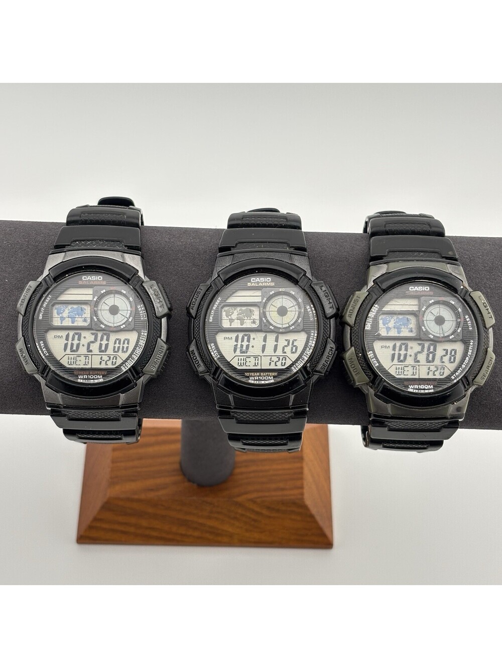 Casio AE-1000W World Time Digital Alarm Chrono Watch Lot of 3 Black Gray 100M